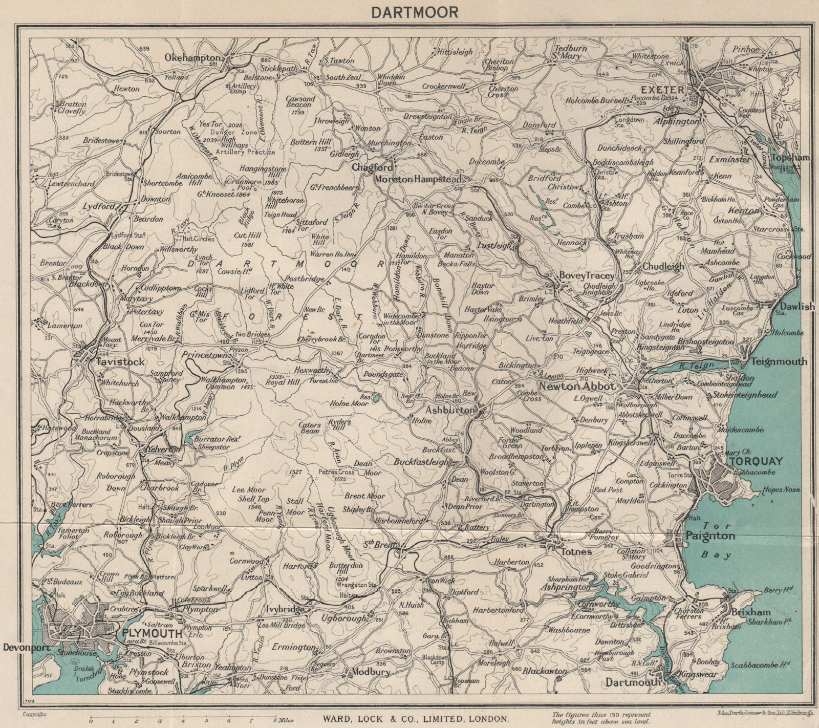 DARTMOOR. Chagford Moretonhampstead Exeter Plymouth Torquay Dartmouth 1952 map